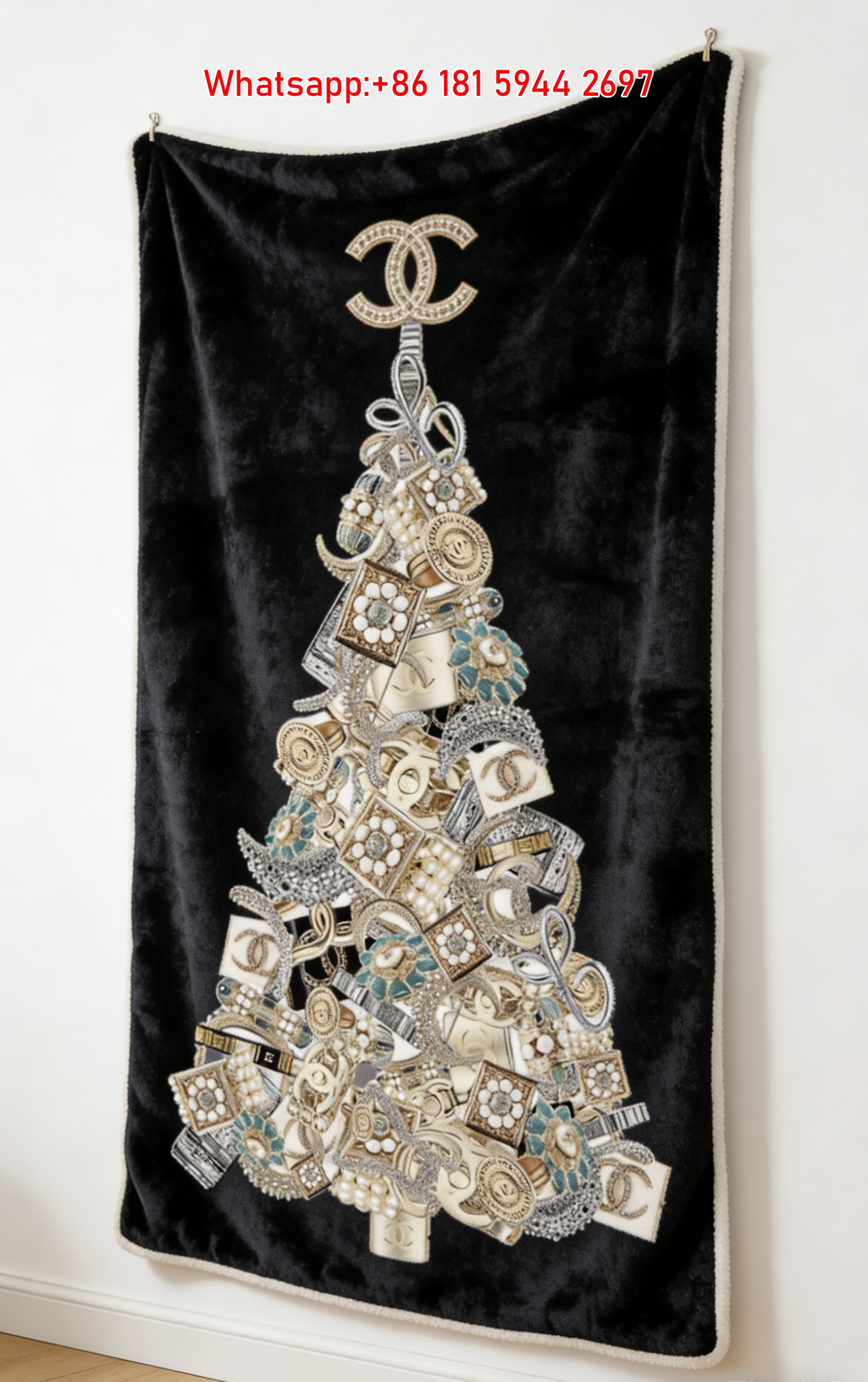 Chanel Luxury Jewelry Christmas Tree Flannel Sofa Throw Blanket IMG_6810